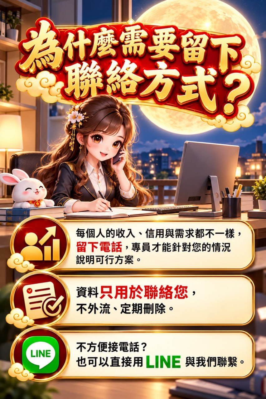 為什麼需要留下聯絡方式？資料只用於聯絡您，不方便接電話也可以直接用 LINE 與我們聯繫